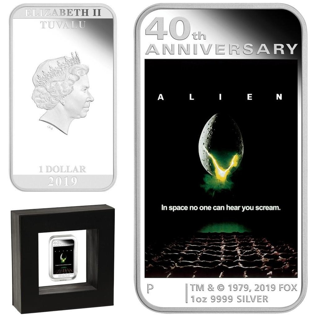 Tuvalu. 1 Dollar 2019 40 Jahre Alien™, 1 Oz (.999) #1.0