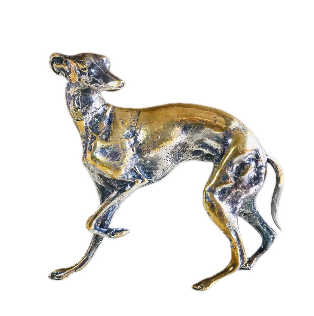 After Pierre-Jules Mêne - Sculpture, Perro galgo - 14 cm - Bronze, Plaqué(e) argent #1.1