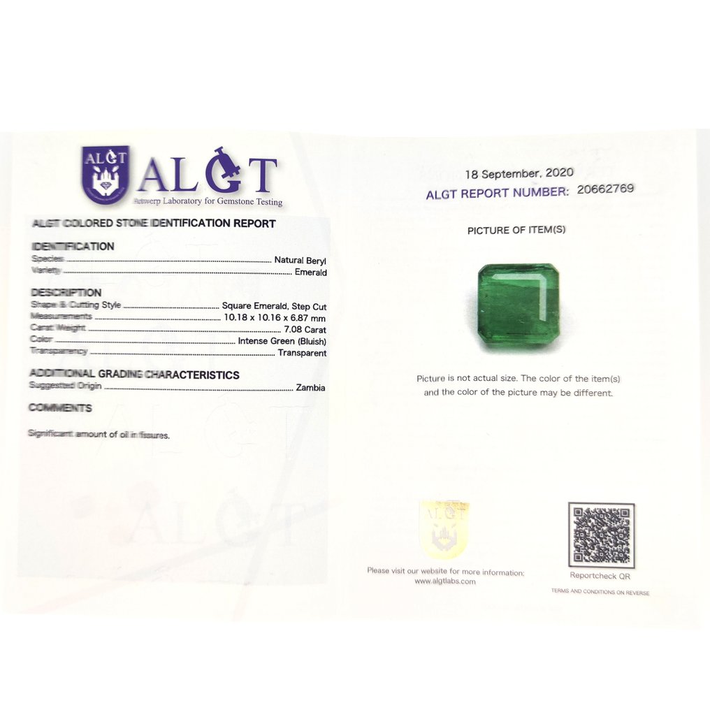 戒指 - 18K包金 白金 -  8.03ct. tw. 祖母绿 - 钻石 #1.0