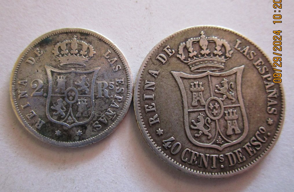 Hiszpania. Isabel II (1833-1868). 2 Reales y 4 Céntimos de Escudo 1861 & 1866 Madrid (2 monedas)  (Bez ceny minimalnej
) #3.1