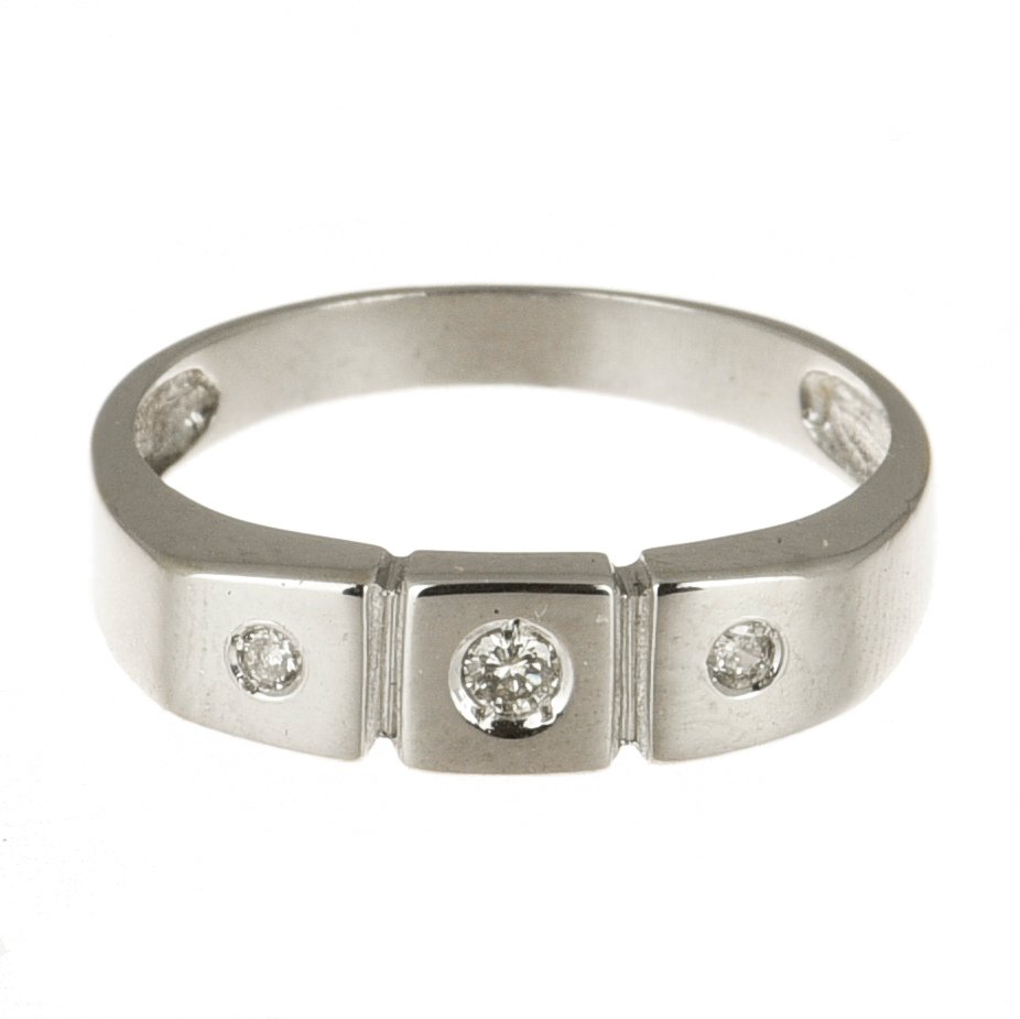 戒指 - 18K包金 白金 钻石 (天然)  #1.0