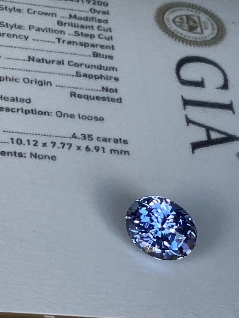 1 pcs  蓝色 蓝宝石  - 4.35 ct - 美国宝石研究院（GIA） #2.1