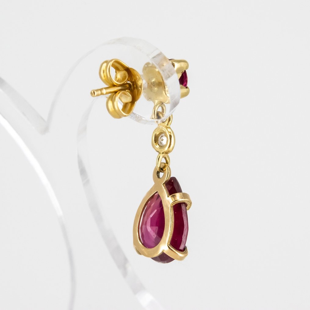 Örhängen - 18 kt Gult guld -  4.86ct. tw. Rubin - Diamant #2.1