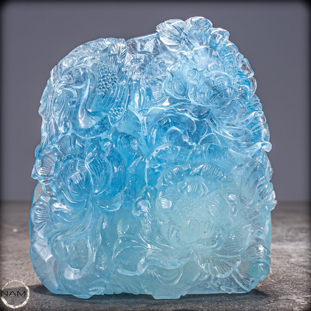 Unique natural semi-transparent aquamarine carving Highest quality - 2171.65 ct- 434.33 g #1.0