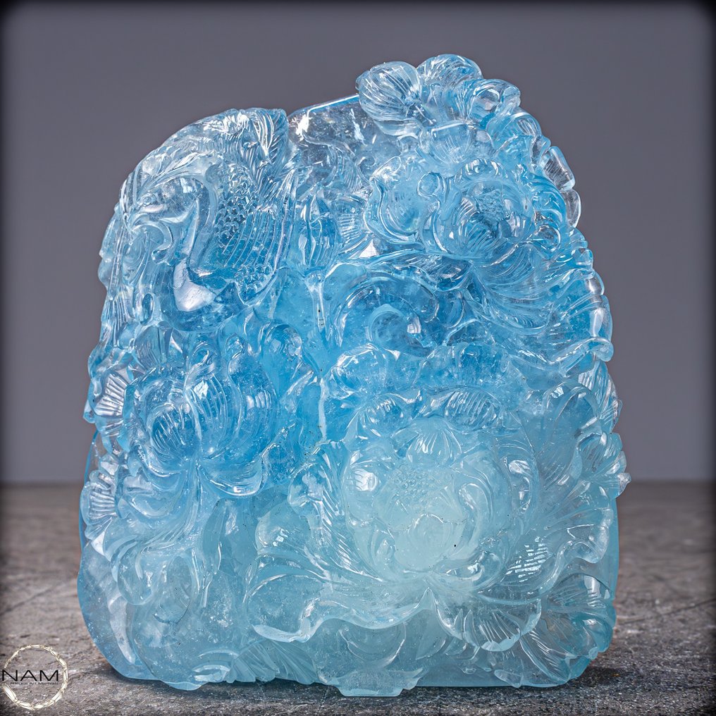 Unique natural semi-transparent aquamarine carving Highest quality - 2171.65 ct- 434.33 g #1.0