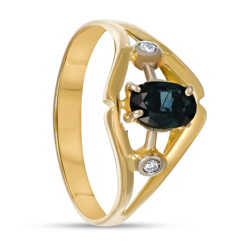 戒指 - 18 克拉 黃金 -  0.53ct. tw. 藍寶石 - 鉆石 #1.0