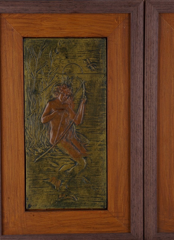 Serving tray (2) - TWO ART NOUVEAU BAS-RELIEFS • SATYR - Wood, Bronze #4.3