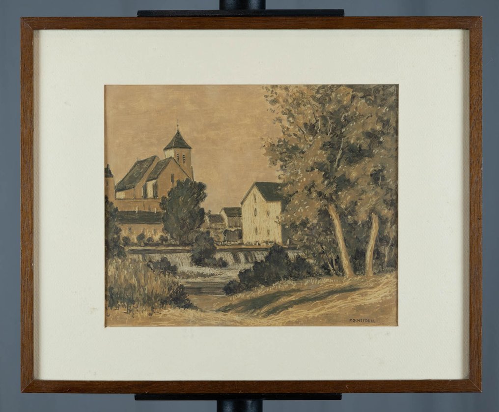 Philip Grégory Needell (1886-1974) - L'église et la cascade à Montigny sur Loing #2.1