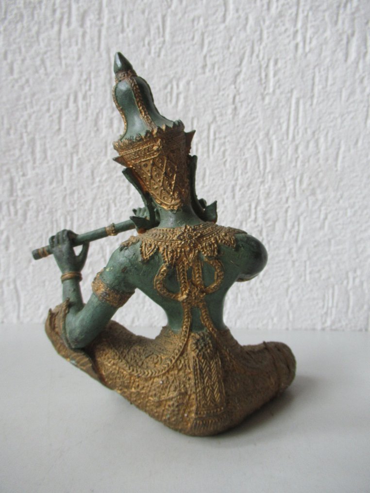 Statue, Bronzen fluitspeler uit Thailand - 20 cm - Bronze #3.2