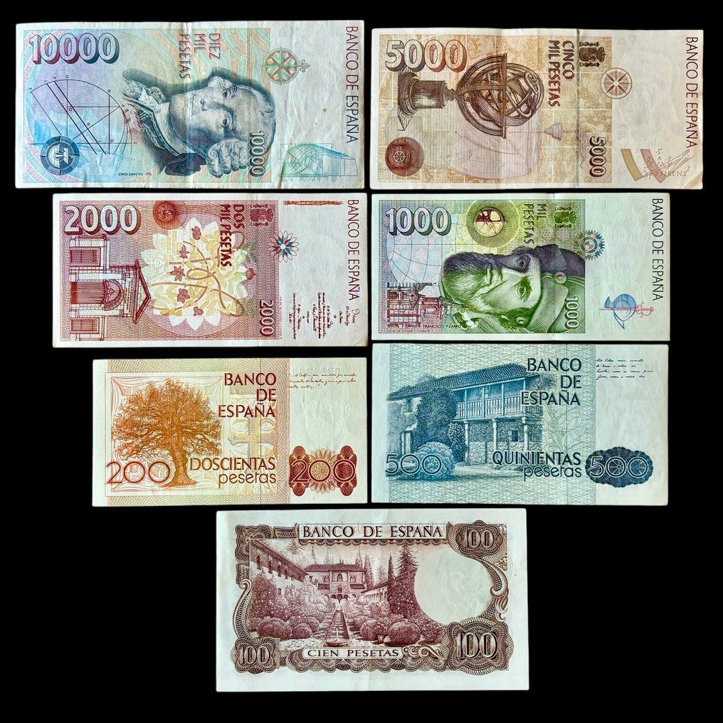 Spanyolország. - 7 Banknotes - Varios años  (Nincs minimálár) #1.2