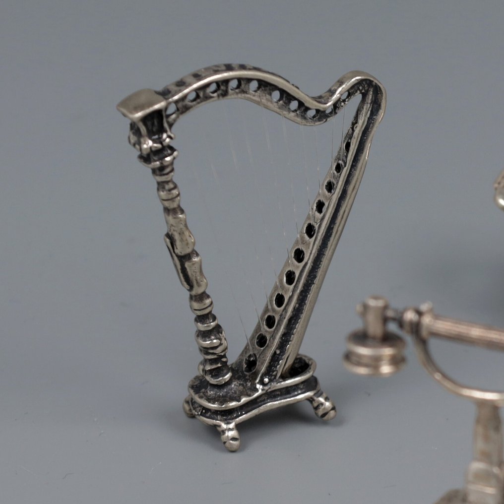 Ecuelle, Harp en Telefoon *NO RESERVE* - Miniature figure  (3) - .800 silver, .835 silver, .925 silver #2.1