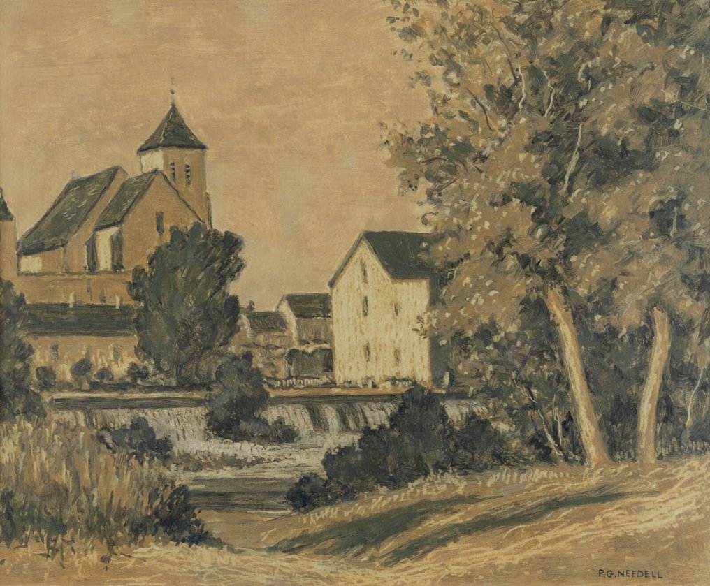 Philip Grégory Needell (1886-1974) - L'église et la cascade à Montigny sur Loing #1.0