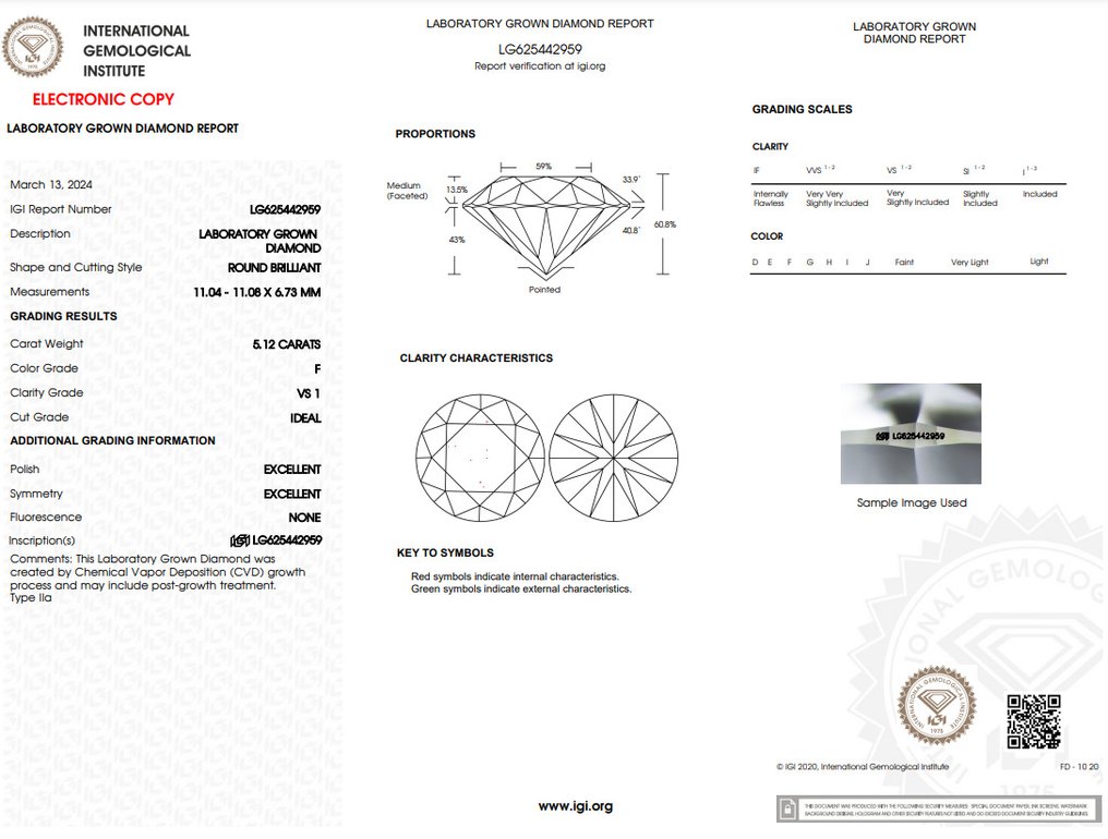 沒有保留價 - 吊墜頸鏈 - 14 克拉 白金 -  5.12ct. tw. 鉆石 (實驗室培育) - FVS1 #2.1