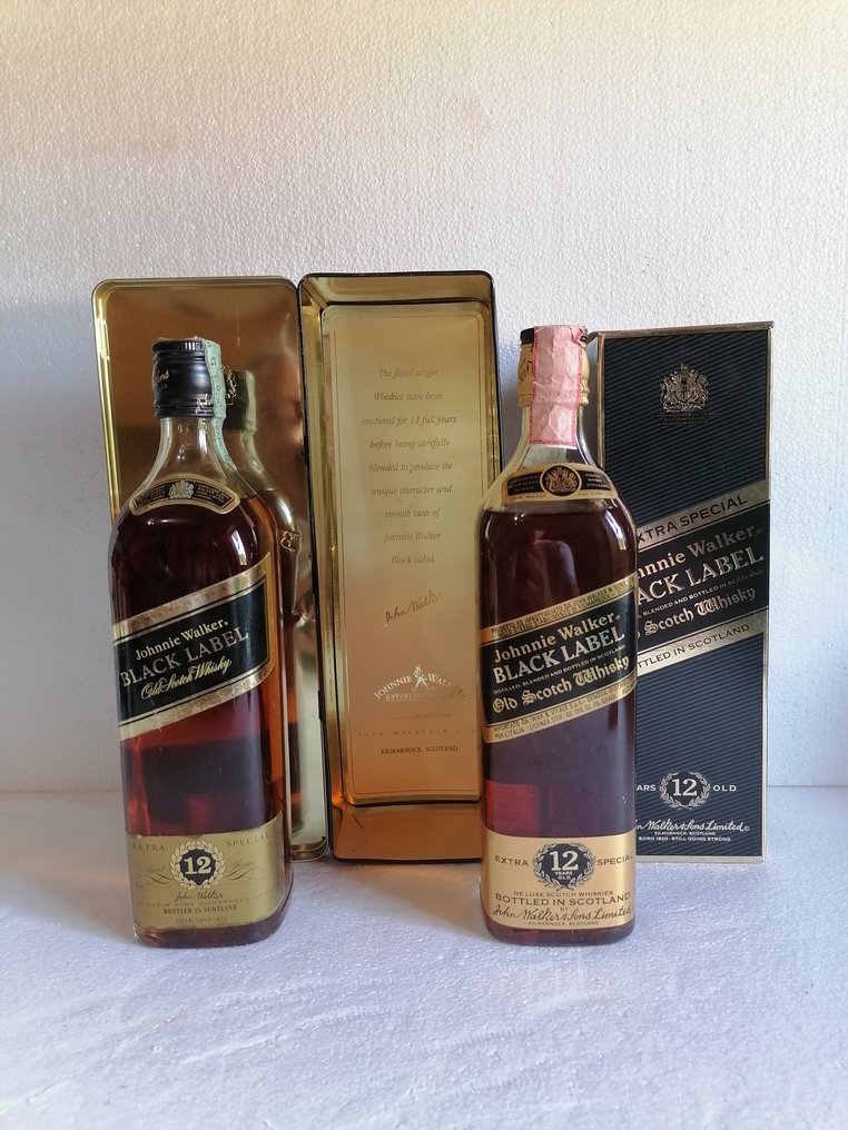 Johnnie Walker 12 years old - Black Label  - b. 1990-luku - 70cl - 2 pullojen #1.1