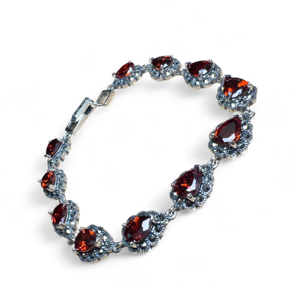 No Reserve Price - Bracelet Silver - Red Apatite Marcasite #1.1