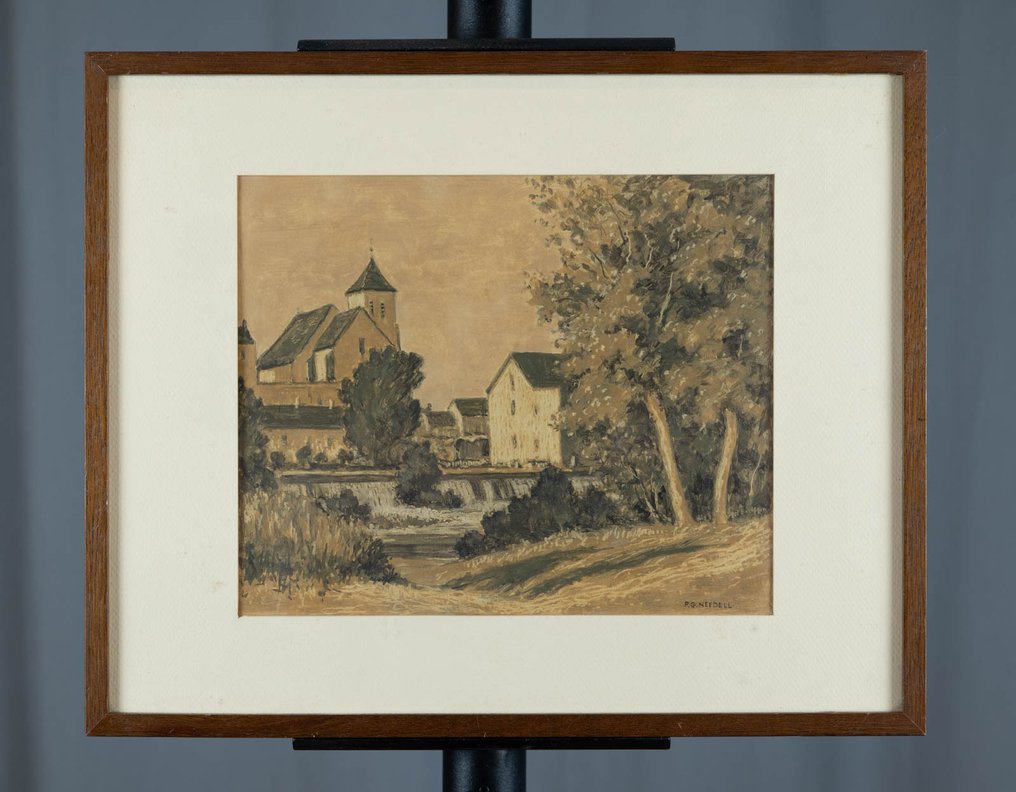 Philip Grégory Needell (1886-1974) - L'église et la cascade à Montigny sur Loing #1.0