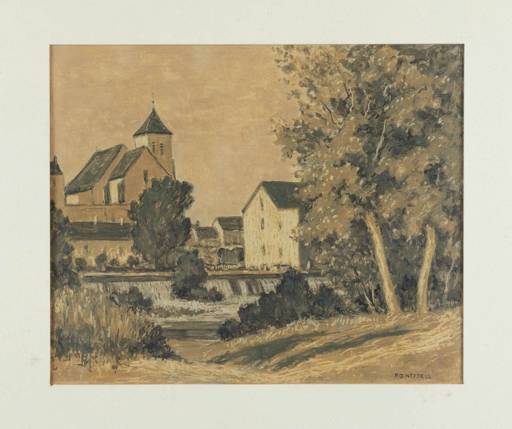 Philip Grégory Needell (1886-1974) - L'église et la cascade à Montigny sur Loing #4.3