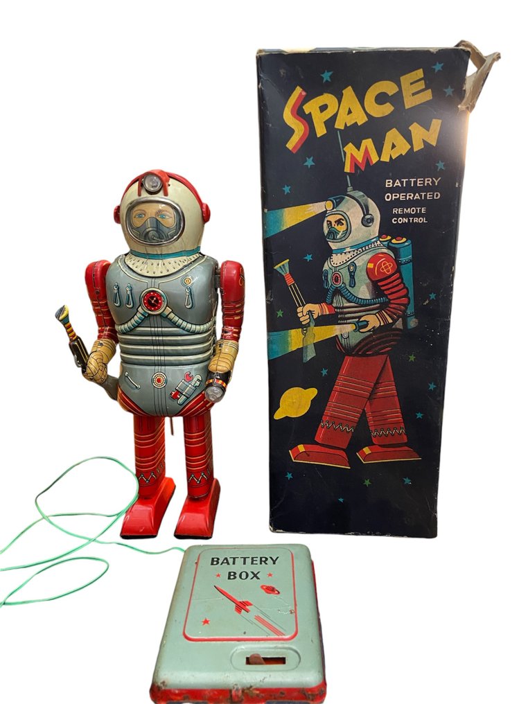 Toy Nomura  - Leksak i metall Japanese Tinplate & Battery Operated Space Man Toy, Remote Control, Boxed (Faults) - 1950-1960 - Japan #1.1