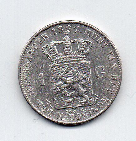 Olanda. Wilhelmina (1890-1948). 1 Gulden 1897  (Fără preț de rezervă) #1.2