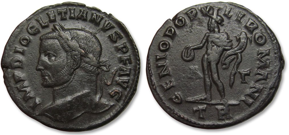 Rooman imperiumi. Diocletian (AD 284-305). Follis Treveri (Trier) circa 296-297 A.D. - mintmark TR, with A - Γ in fields - large 27mm coin #2.1