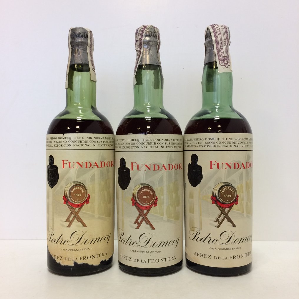 Pedro Domecq - Fundador Brandy  - b. Années 1950, Années 1960 - n/a (75cl) - 3 bouteilles #1.2