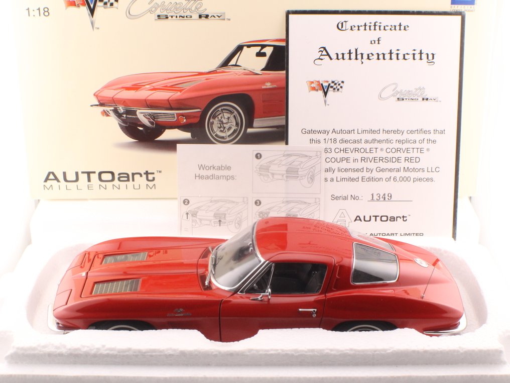 Autoart 1:18 - Coche a escala - 1963 Chevrolet Corvette Sting Ray Splitt-Window - Edición limitada de 6.000 piezas #2.1