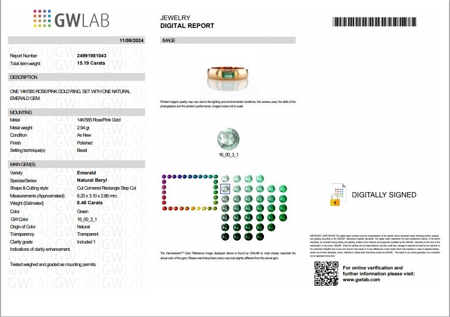No reserve price - Ring - 14 kt. Rose gold -  0.46ct. tw. Emerald #2.1