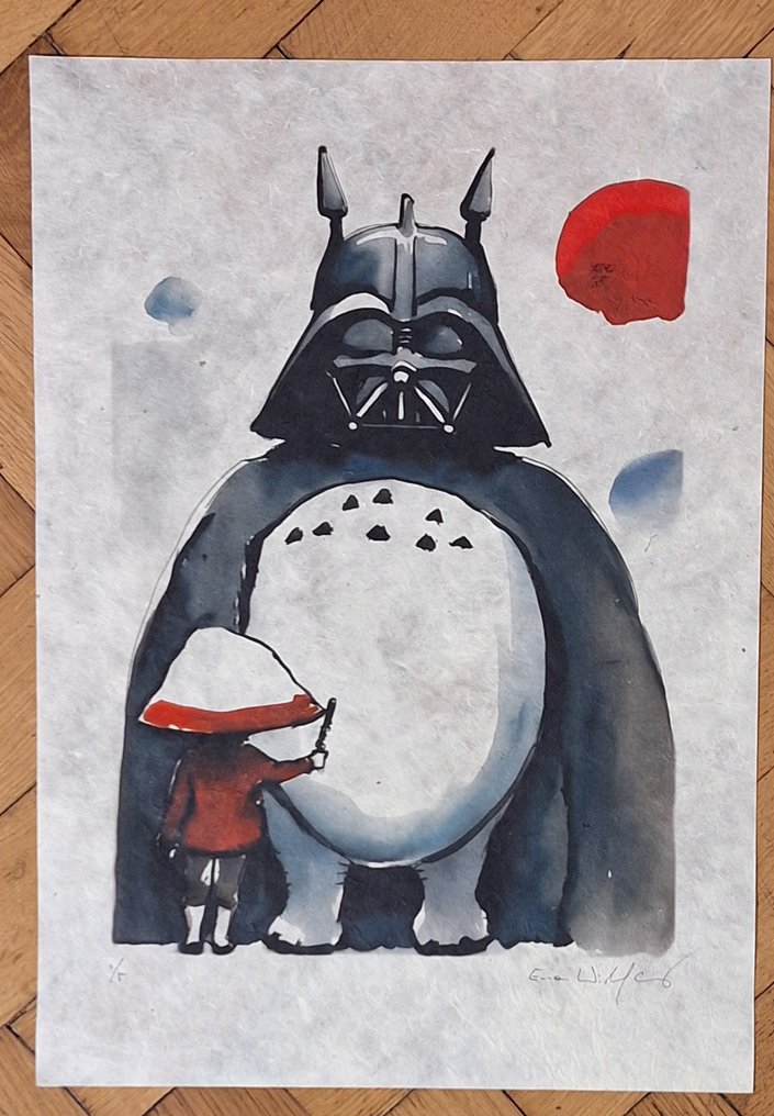 Emma Wildfang - My Neighbor Totoro as Darth Vader - Japan Aquarell series on handmade kahari Paper #3.2