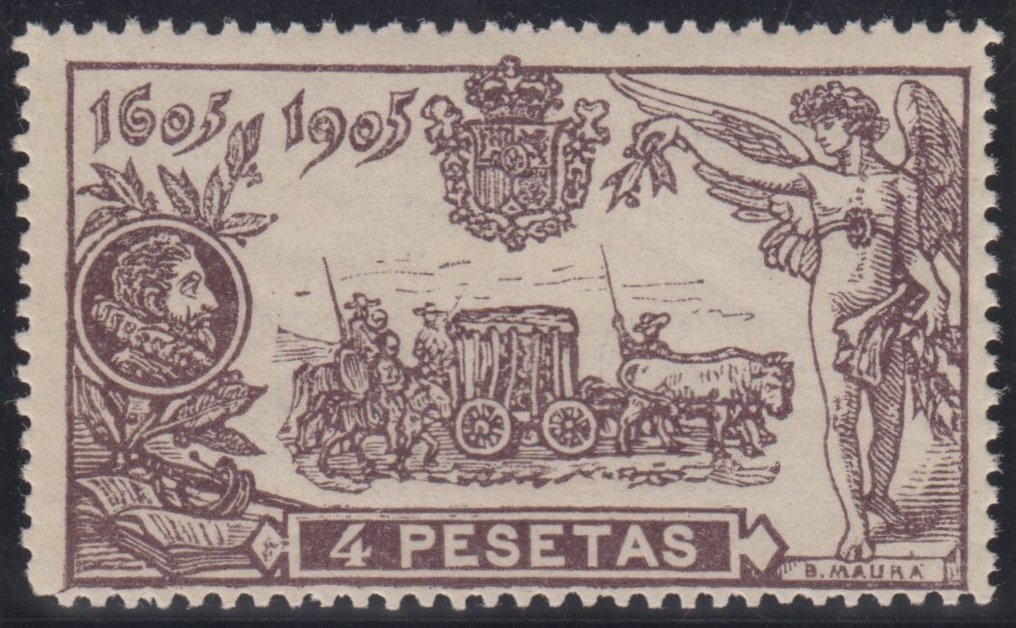 西班牙 1905 - 第三个百年纪念《堂吉诃德》出版。4比塞塔，紫色。 - Edifil 265 #1.0