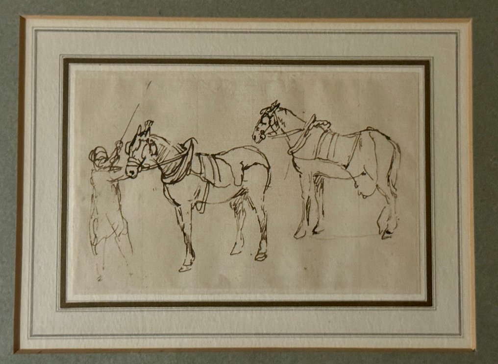 Thomas Barker of Bath (1769-1847) - A pen and ink study of two horses and an ostler #2.1