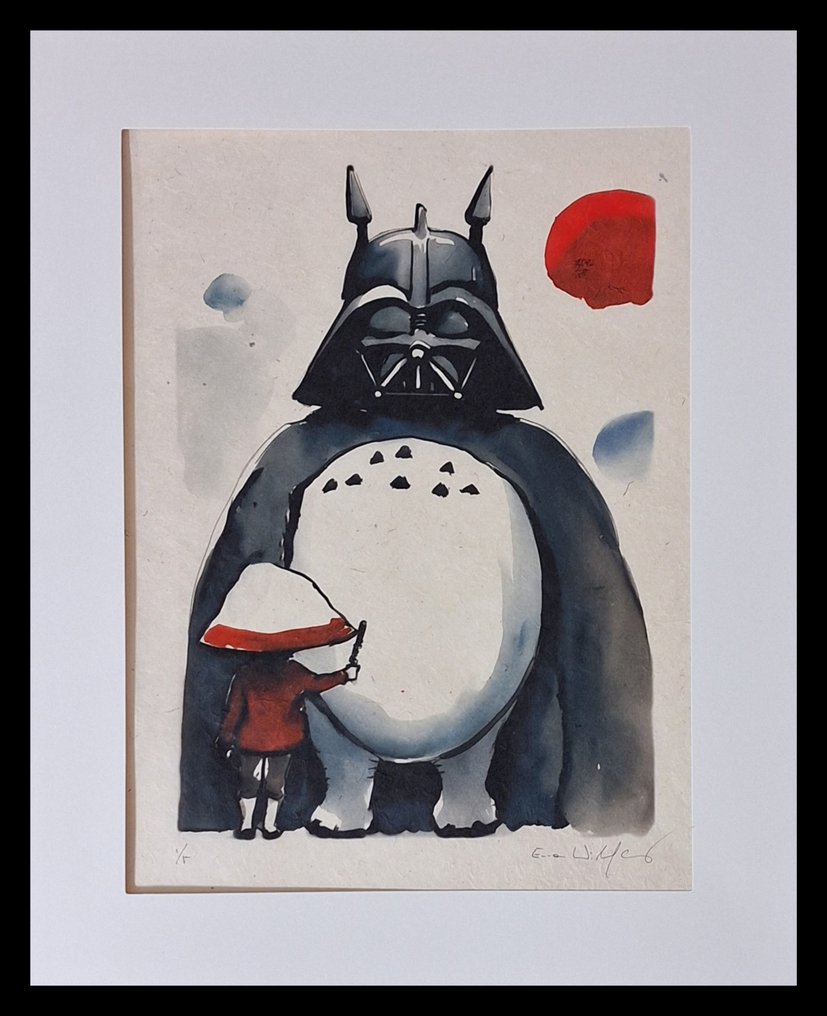 Emma Wildfang - My Neighbor Totoro as Darth Vader - Japan Aquarell series on handmade kahari Paper #1.0