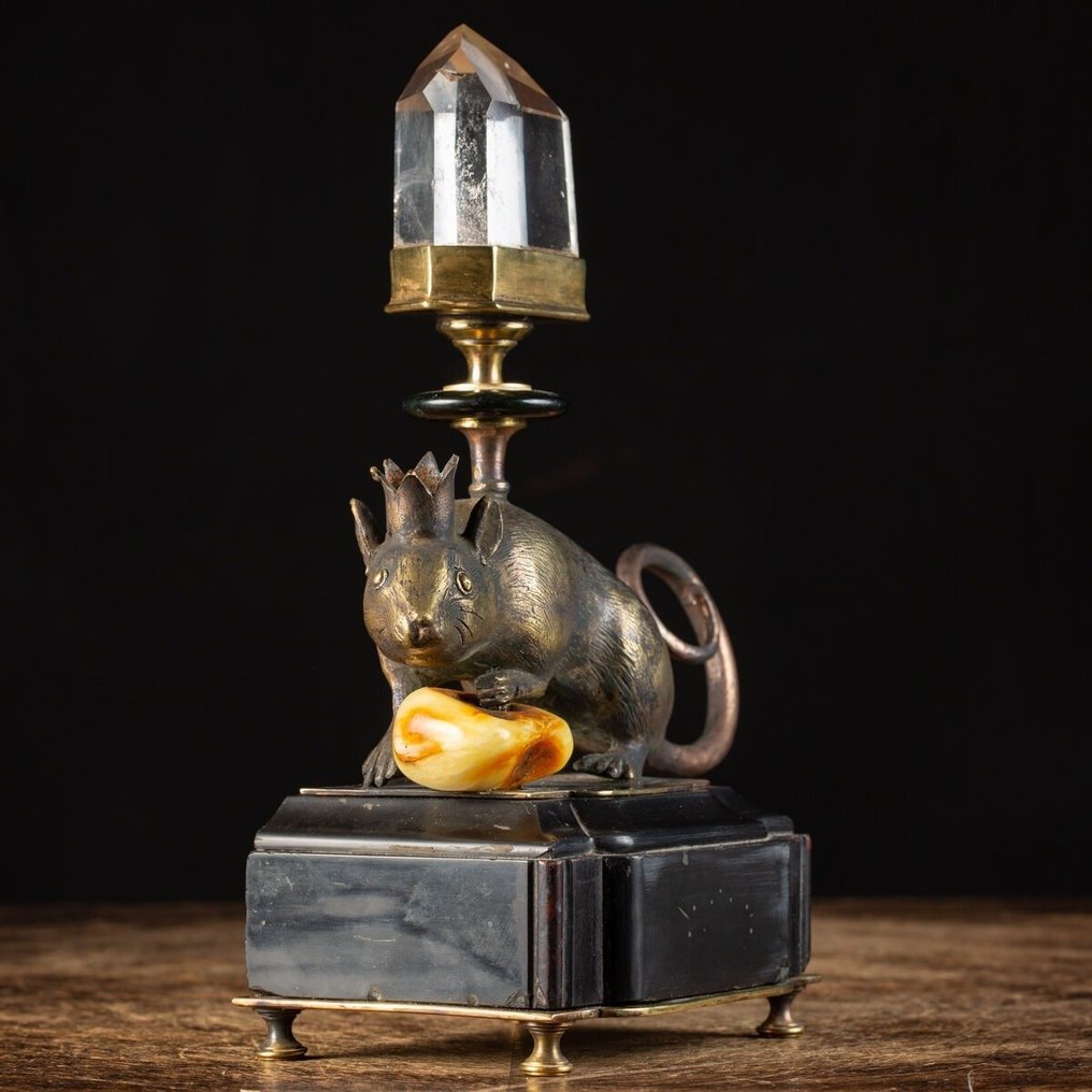 带有石英和琥珀的青铜雕塑 - 德国 1900 雕塑 - 240 mm #3.2