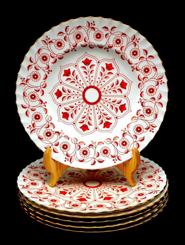 ROYAL CROWN DERBY - Ensemble à hors-d’œuvre (6) - ROUGEMONT, FORME BOSTON - Porcelaine à la cendre d'os - assiette d'apéritif #1.1