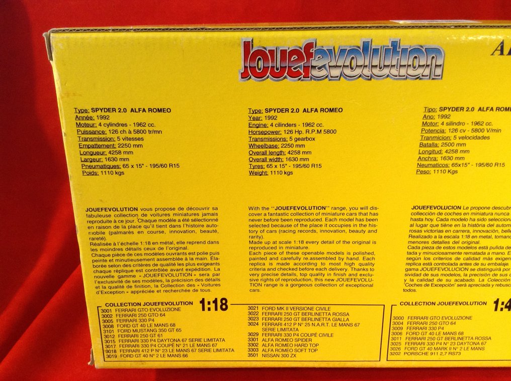 Jouef Evolution - made in Italy 1:18 - Modell sportkocsi - ref. #301006 Alfa Romeo Spyder open 2.0 Stradale road car 1992 - red #3.2