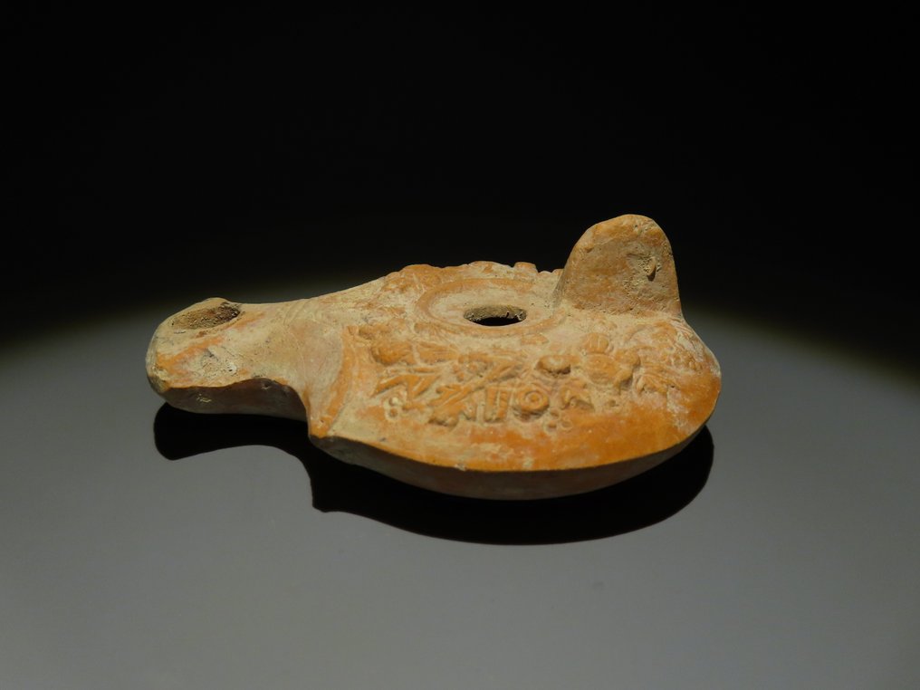 Roma antica Terracotta Lampada ad olio. I secolo d.C. dal primo al terzo secolo. Lunghezza 10 cm. #4.3