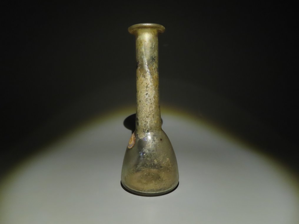 Ancient Roman Glass Flask, 1st - 2nd century AD. 21 cm Height. Private collection of Clément Massier (1844 - 1917). #3.2