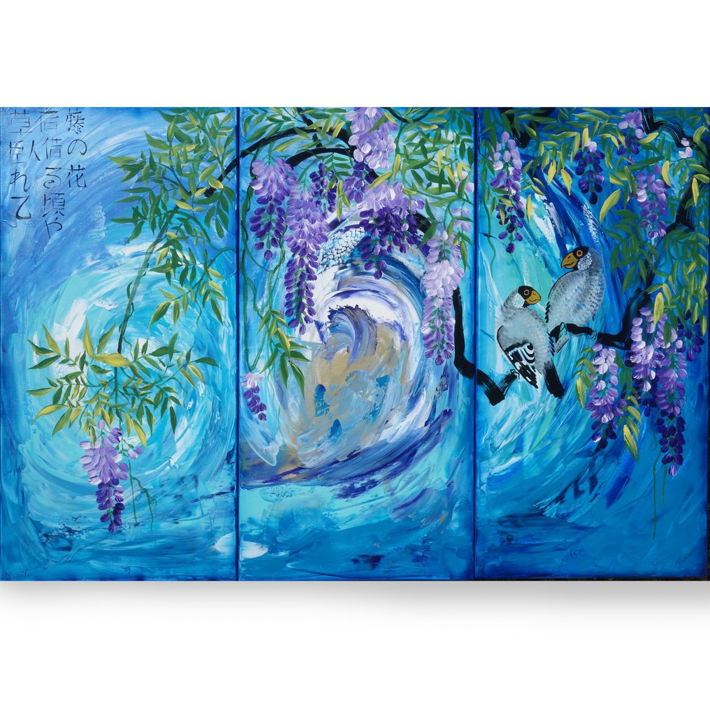 Ksavera - Japanese wisteria J389 - XXL triptych - palette knife - READY to HANG #1.0