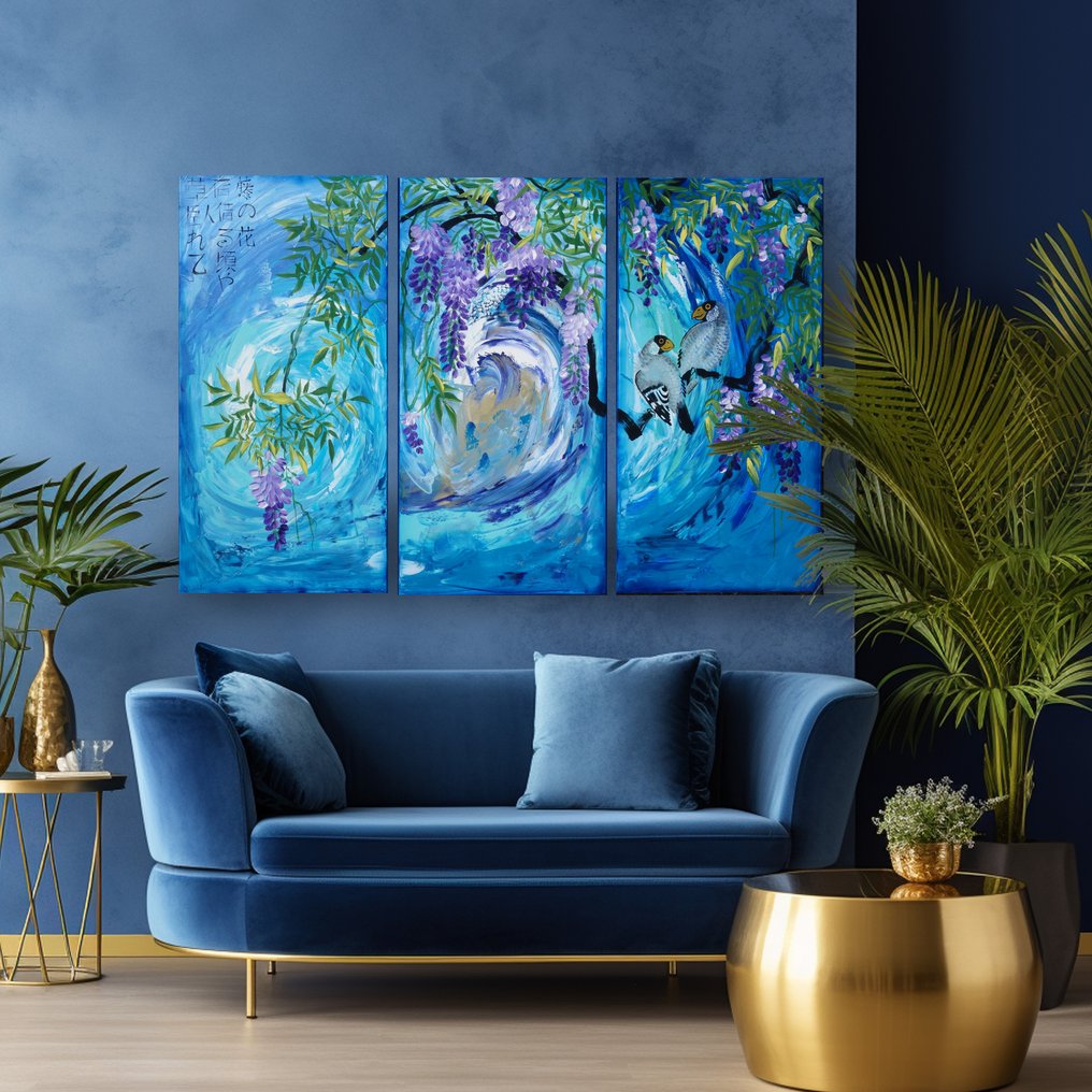 Ksavera - Japanese wisteria J389 - XXL triptych - palette knife - READY to HANG #4.3
