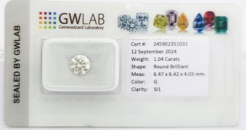 1 pcs 钻石  (天然)  - 1.04 ct - 圆形 - G - SI1 微内含一级 - Gemewizard宝石实验室（GWLab） #1.0