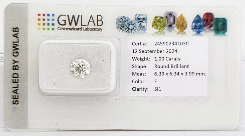 1 pcs Diamante (Natural) - 1.00 ct - Redondo - F - SI1 - Gemewizard Gemological Laboratory (GWLab) #3.2