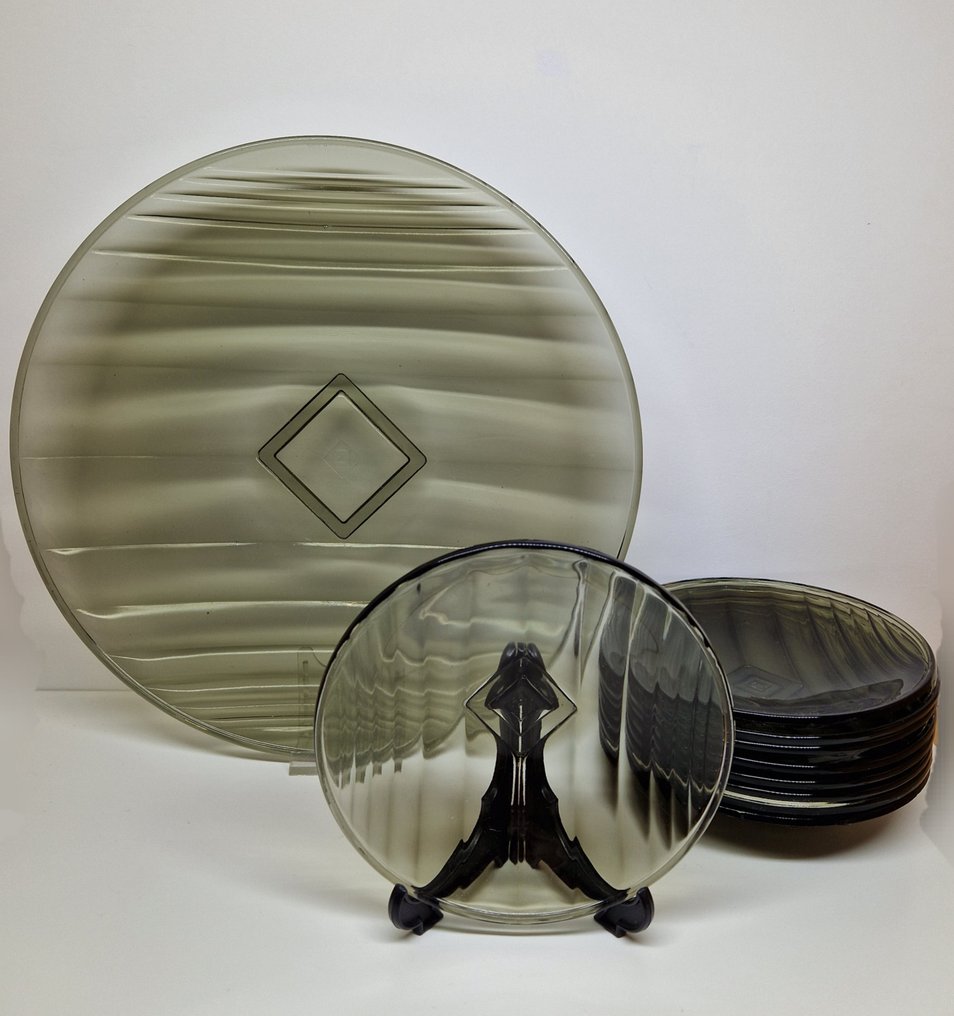 Glasfabriek Leerdam - A.D. Copier - Juego para pastas/tarta (10) - KO1616 - persglas - Conjunto de repostería gris-violeta #1.0