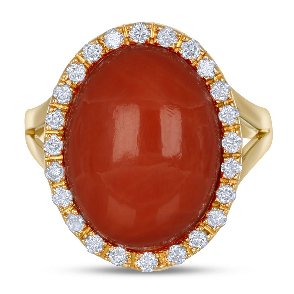 戒指 - 18 克拉 黃金 - 0.48ct. tw. 鉆石 (天然) - 珊瑚 #4.3