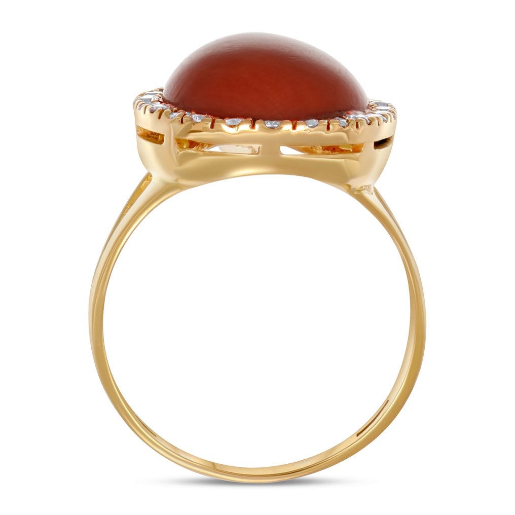 戒指 - 18 克拉 黃金 - 0.48ct. tw. 鉆石 (天然) - 珊瑚 #1.0