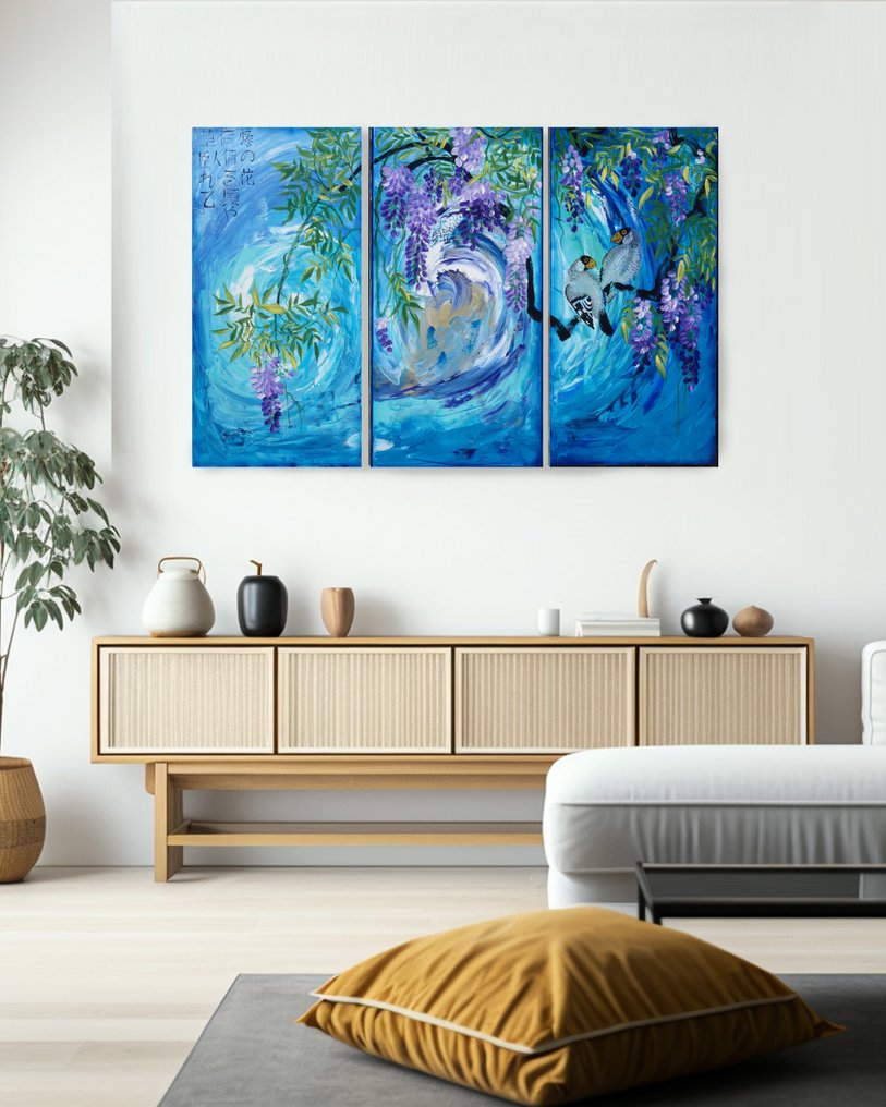 Ksavera - Japanese wisteria J389 - XXL triptych - palette knife - READY to HANG #3.2