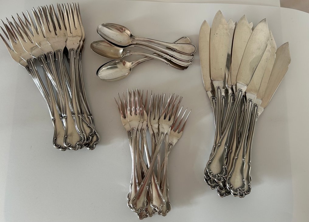 Fish cutlery set for 12 42 .800 silver Silver Plaid and Silver auction online Catawiki
