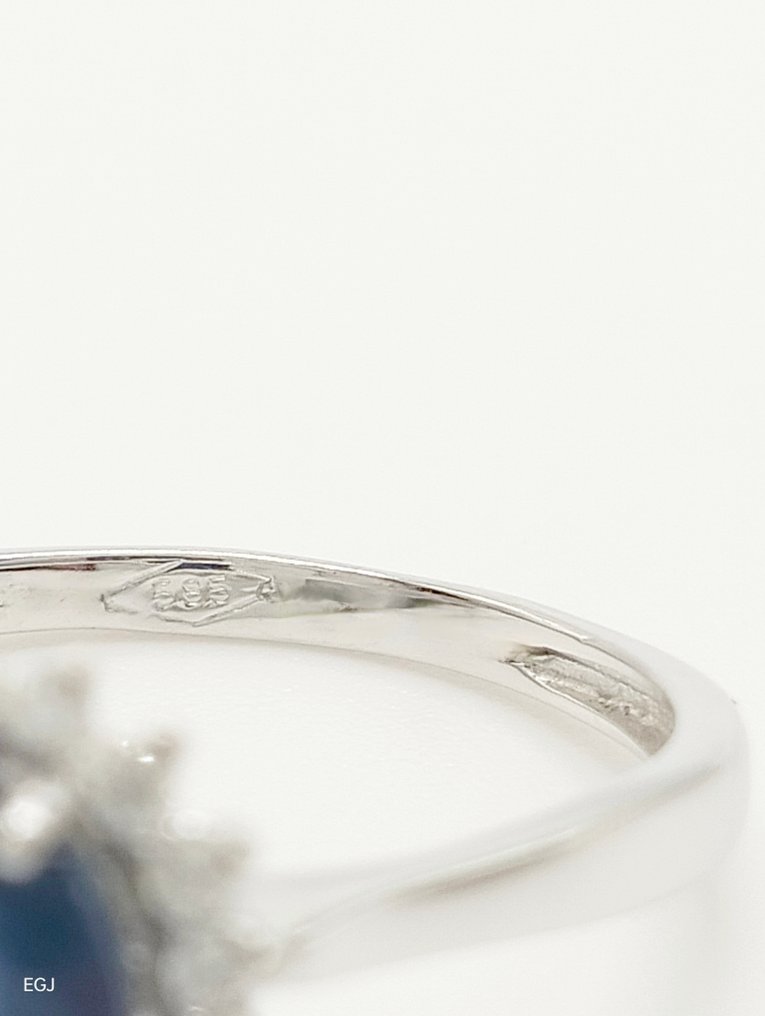 Nincs minimálár - Gyűrű - 14 kt. Fehér arany Zafír - Gyémánt #2.1