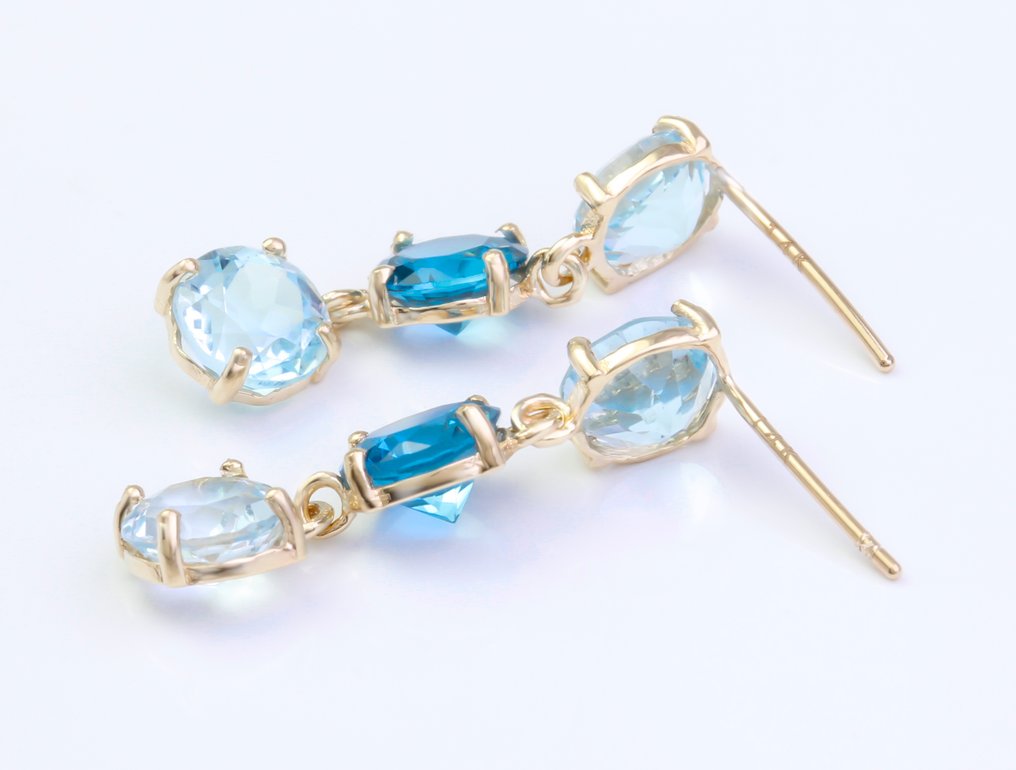 Zonder minimumprijs - Oorbellen - 14 karaat Geel goud Topaas - Topaas #4.3