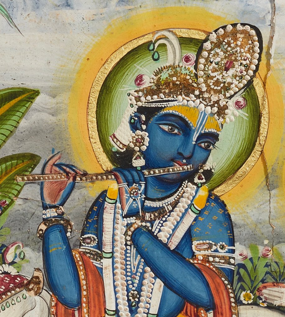 19世纪印度迷你画，描绘永恒爱人克里希纳和拉达 - Artista di scuola Alwar - 印度 - 蒙兀兒帝國 (1526-1857) #4.3