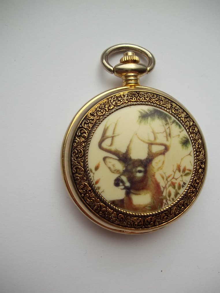 Franklin Mint The National Fish And Wildlife Foundation Pocket watch 10 Point Buck Gold plated Very good condition Pocket watch 1980 1989 Catawiki