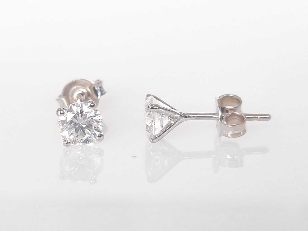 小型钉状耳环 - 14K包金 白金 -  0.92ct. tw. 钻石 (天然) #1.0